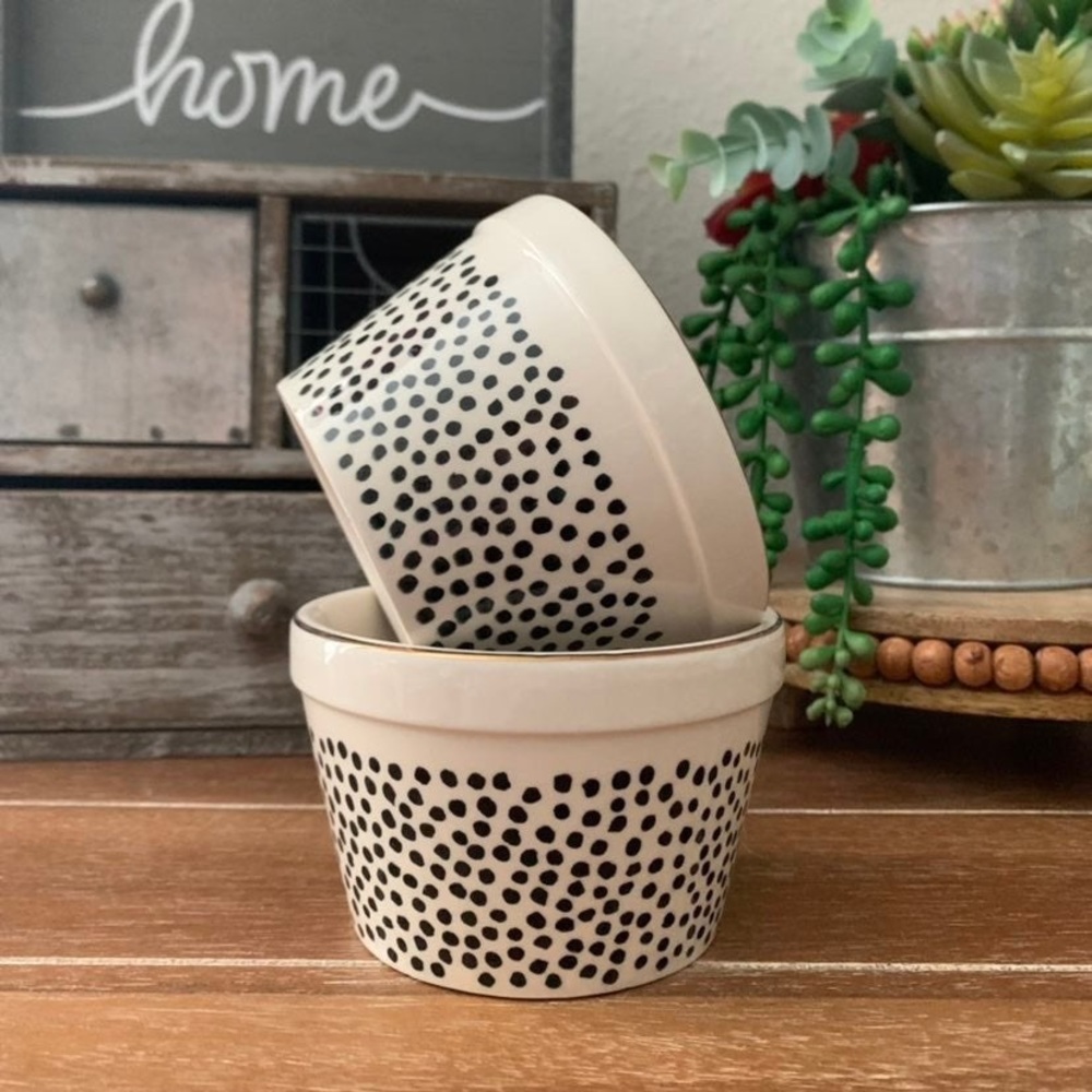 2 New Thyme & Table Ceramic Ramekins Dots